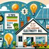 Infographic showing 5 tips to save on Jharkhand Electricity Bill in 2024, featuring icons of energy-efficient bulbs, digital payments, solar panels, and a house with decreasing utility usage, symbolizing cost-effective and eco-friendly energy management