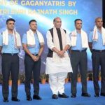 The image above captures a proud moment from the felicitation ceremony of India’s Gaganyatris by Raksha Mantri Shri Rajnath Singh. The honored astronauts, dressed in their Indian Air Force uniforms alongside senior military officials and the Defence Minister, represent the nation’s leap into human spaceflight through ISRO’s Gaganyaan mission.