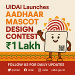 UIDAI mascot contest official announcement poster with Aadhaar branding