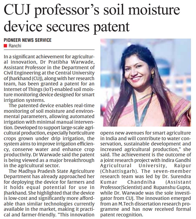 IoT soil moisture monitoring device for smart irrigation system