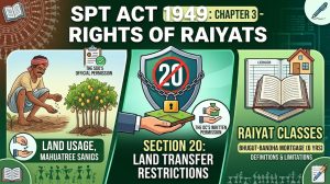 Infographic showing Rights of Raiyats and Section 20 land transfer restrictions under SPT Act 1949