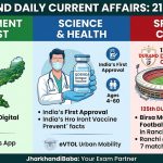 Infographic summarizing Jharkhand Daily Current Affairs for 21 July 2026, featuring sections on Digital Forest Mapping, QDENGA Dengue Vaccine, and the Durand Cup in Ranchi.