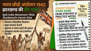Infographic banner detailing the role of Jharkhand in the Quit India Movement 1942.