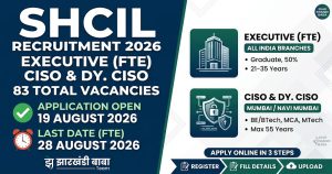 SHCIL Recruitment 2026 notification poster for Executive FTE and CISO vacancies by Stock Holding Corporation of India Limited