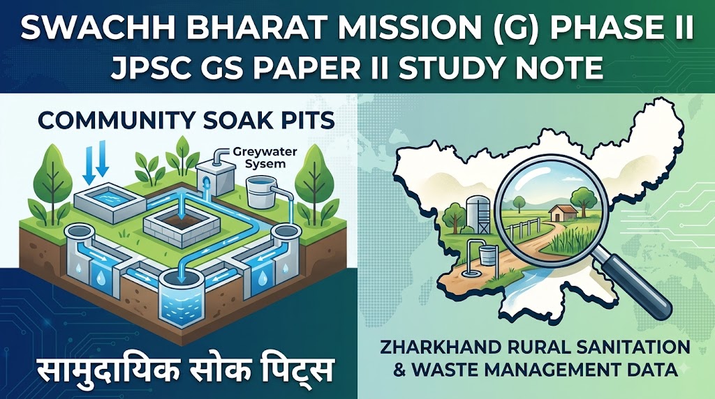 Swachh Bharat Mission G Phase II Jharkhand rural sanitation and community soak pits study note for JPSC GS Paper II