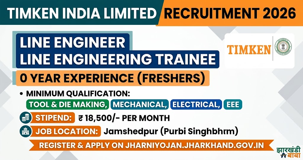 Timken India Recruitment 2026 Line Engineer and Line Engineering Trainee vacancy on JharNiyojan portal