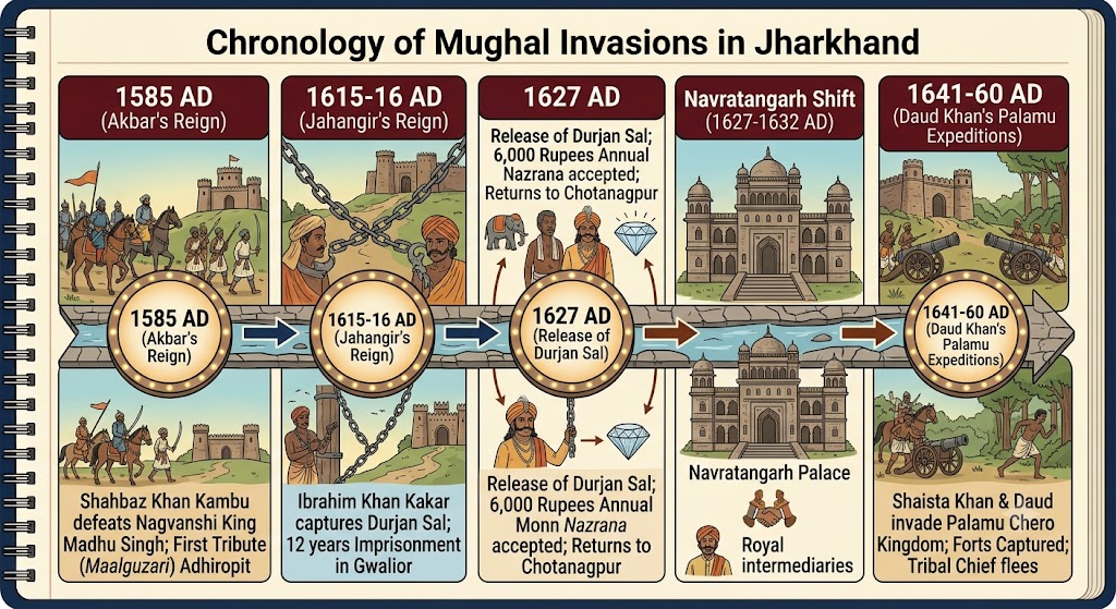 Pre-Colonial Land Relations in Jharkhand : Chronology of Mughal Invasions in Jharkhand