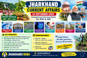 Jharkhand Current Affairs 22 September 2026 daily study module infographic for JPSC and JSSC exam preparation