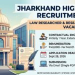 An infographic for Jharkhand High Court Recruitment 2026 detailing 25 Law Researcher and Research Associate vacancies.